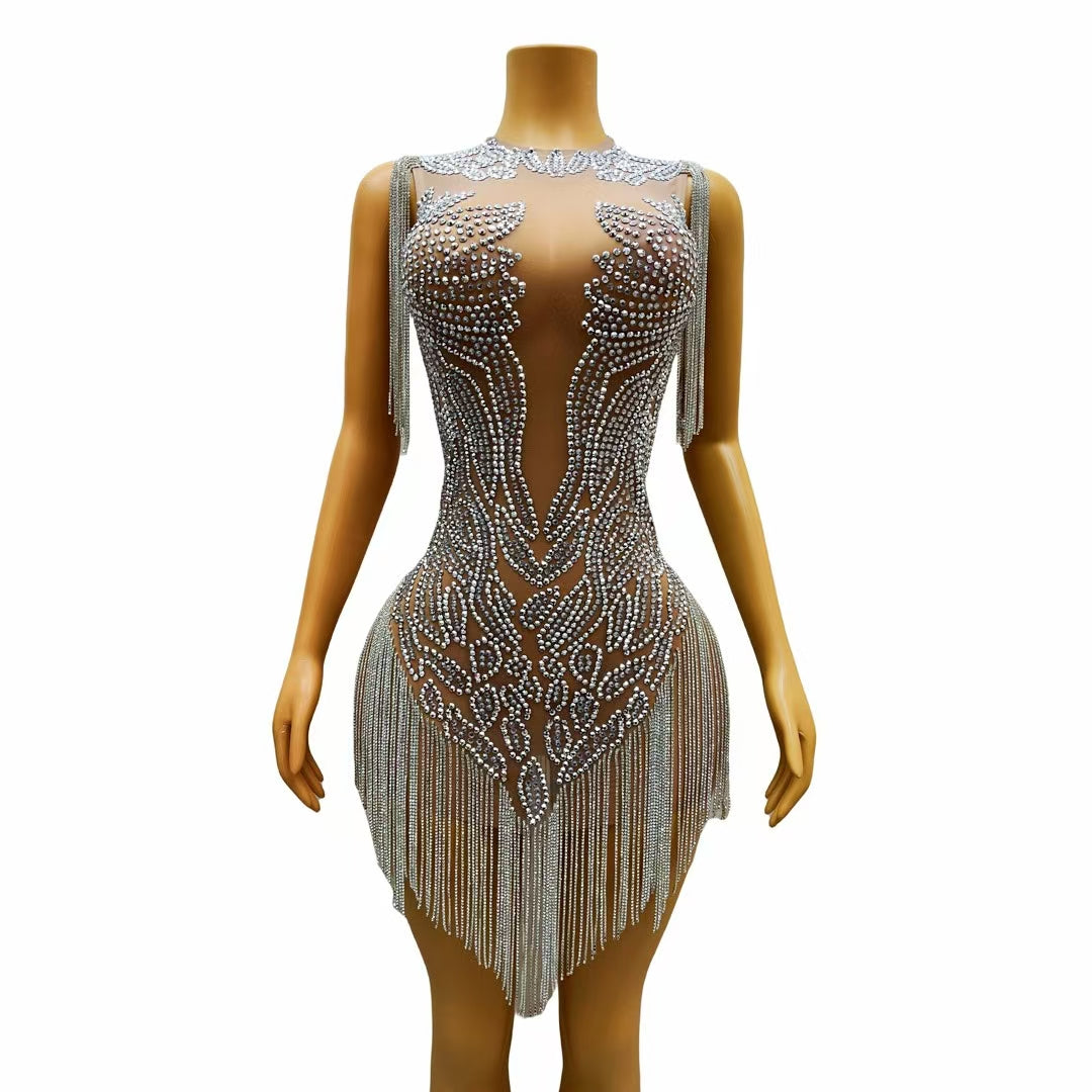 CELESINYI Yinchi Crystal Silver Flame Bodysuit