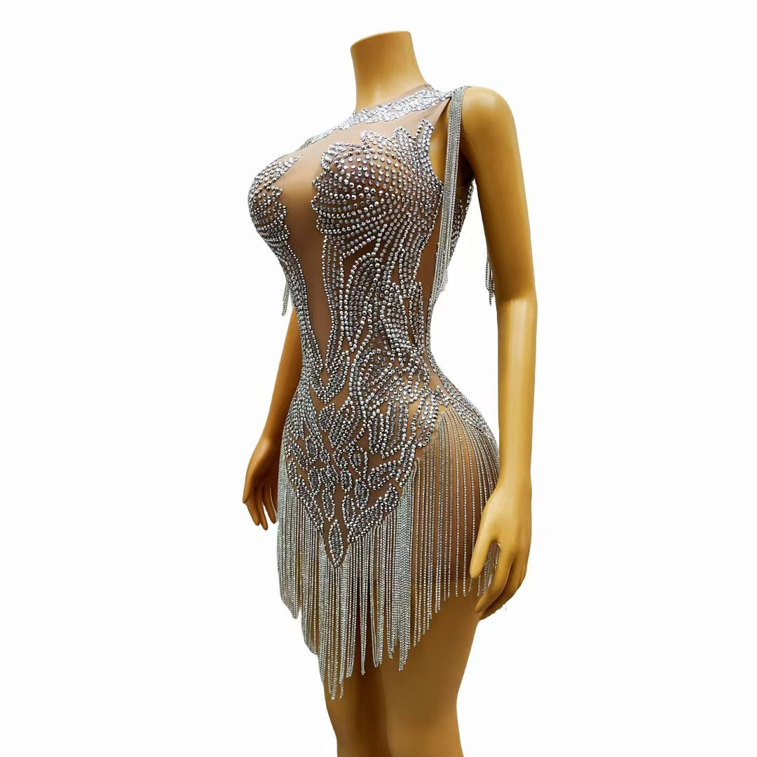 CELESINYI Yinchi Crystal Silver Flame Bodysuit