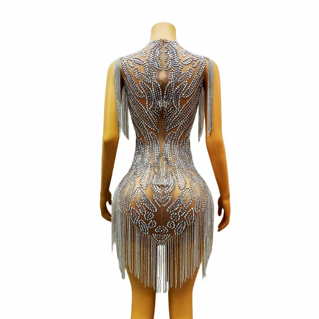 CELESINYI Yinchi Crystal Silver Flame Bodysuit