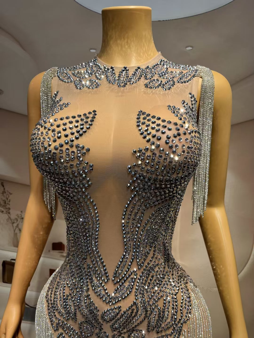CELESINYI Yinchi Crystal Silver Flame Bodysuit
