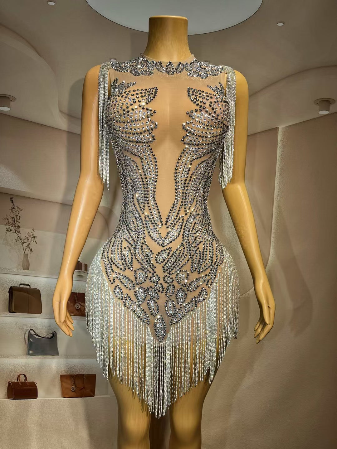 CELESINYI Yinchi Crystal Silver Flame Bodysuit