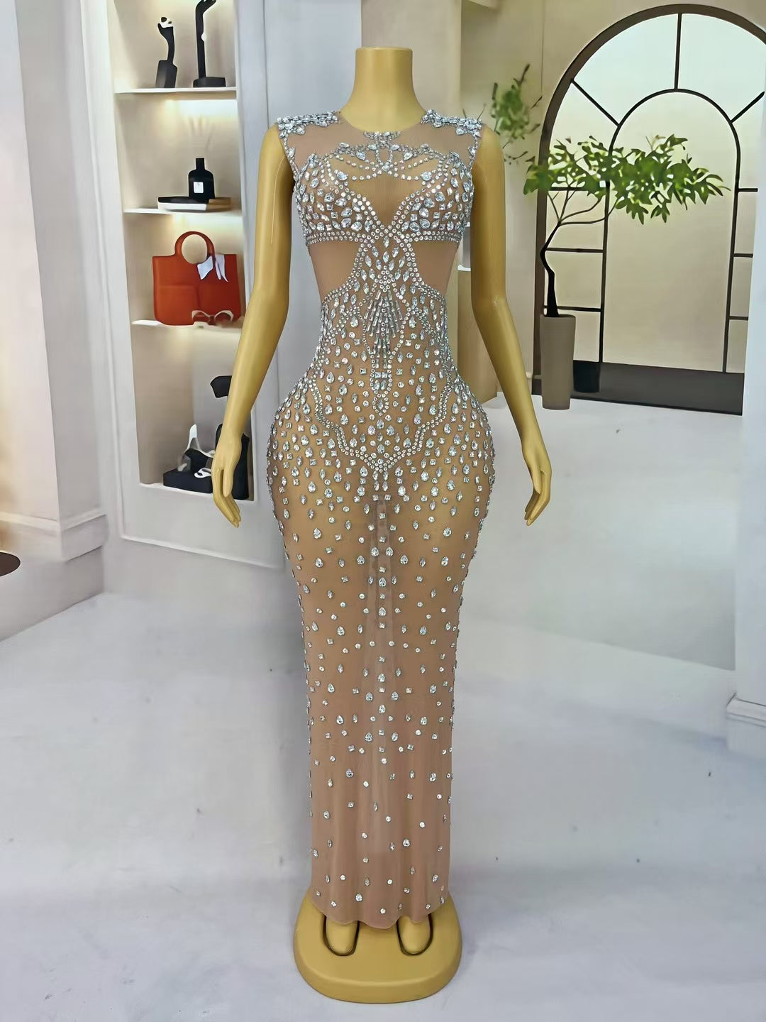 CELESINYI Xingxing Crystal Light Blue Starburst Gown