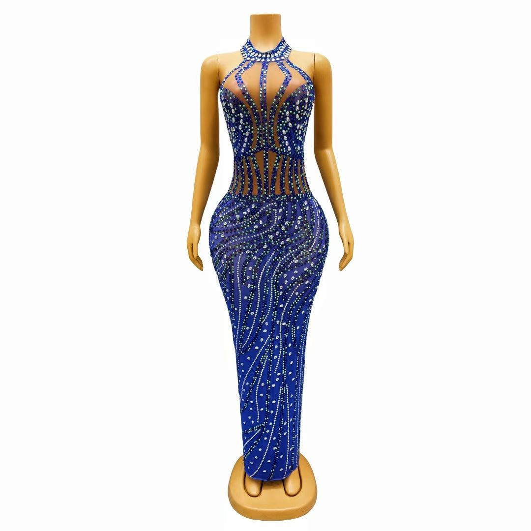 CELESINYI Shuiliu Crystal Cobalt Cage Bodysuit
