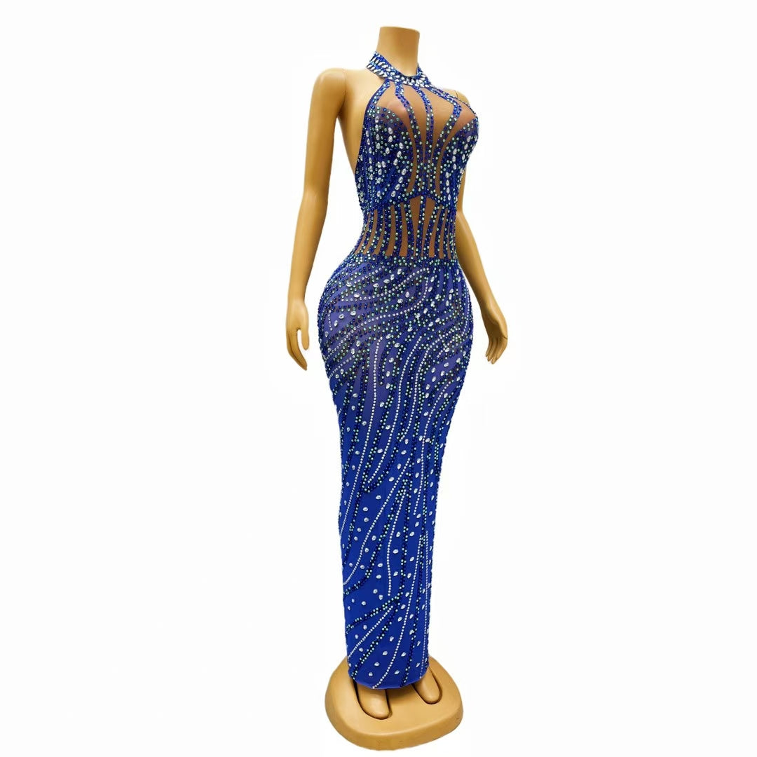 CELESINYI Shuiliu Crystal Cobalt Cage Bodysuit