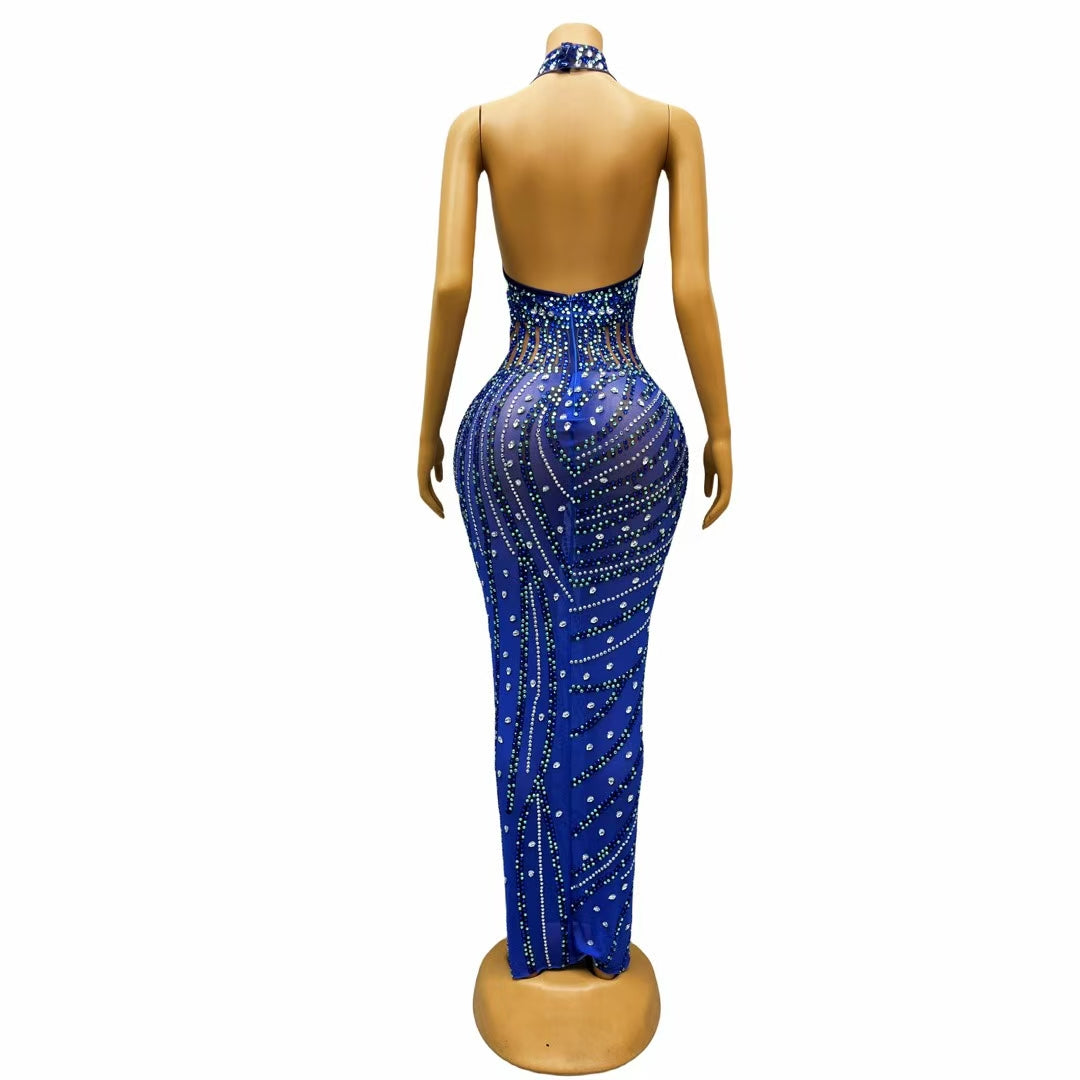 CELESINYI Shuiliu Crystal Cobalt Cage Bodysuit