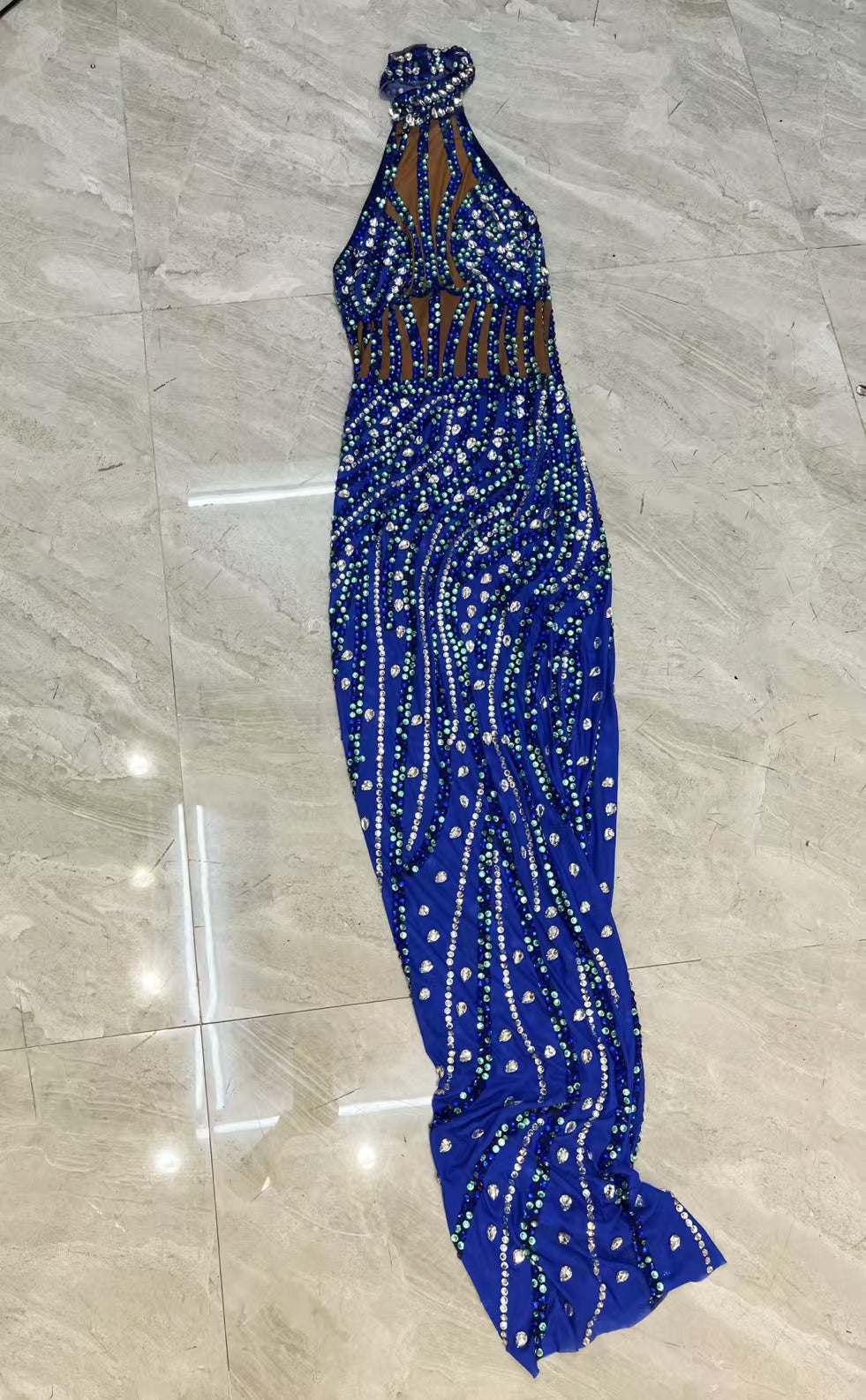 CELESINYI Shuiliu Crystal Cobalt Cage Bodysuit