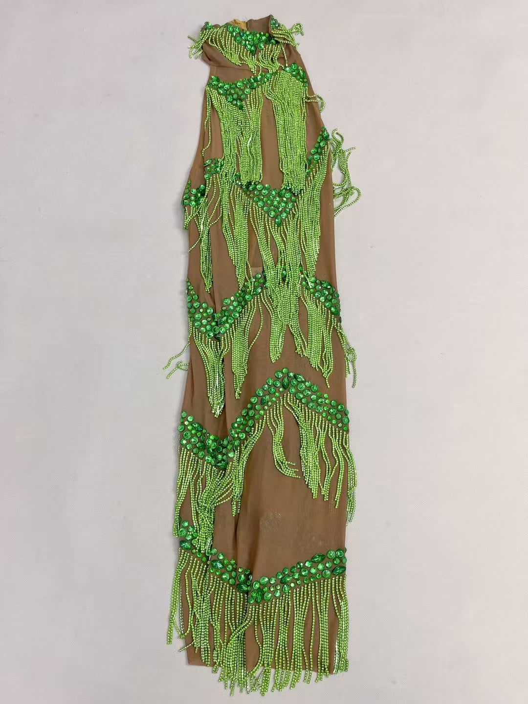 CELESINYI Lvyin Crystal Emerald Feather Gown