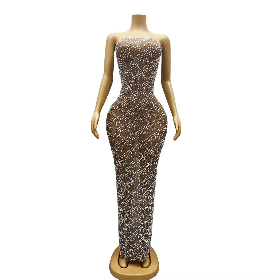 CELESINYI Zhuwang Crystal Pearl Lattice Gown