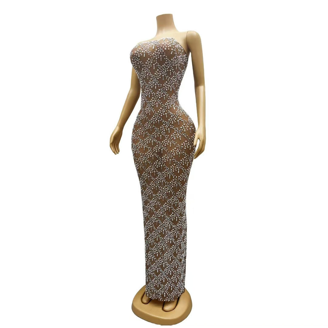 CELESINYI Zhuwang Crystal Pearl Lattice Gown
