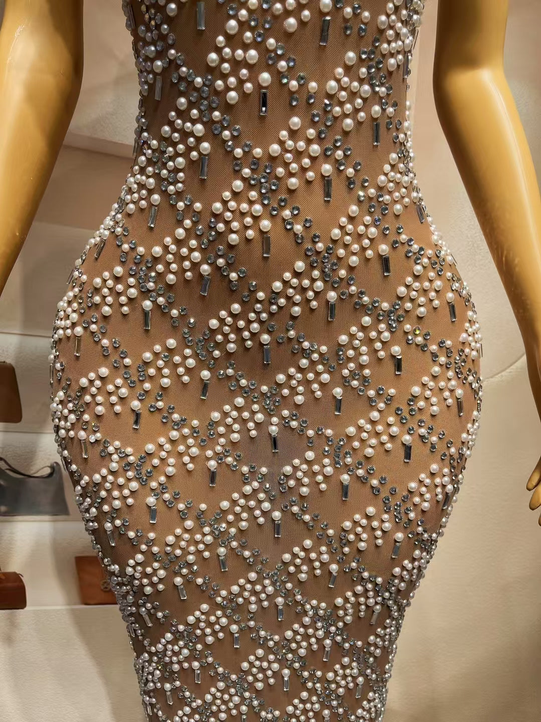 CELESINYI Zhuwang Crystal Pearl Lattice Gown