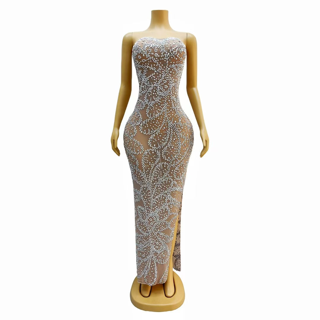 CELESINYI Yinxingye Crystal Silver Swirl Gown