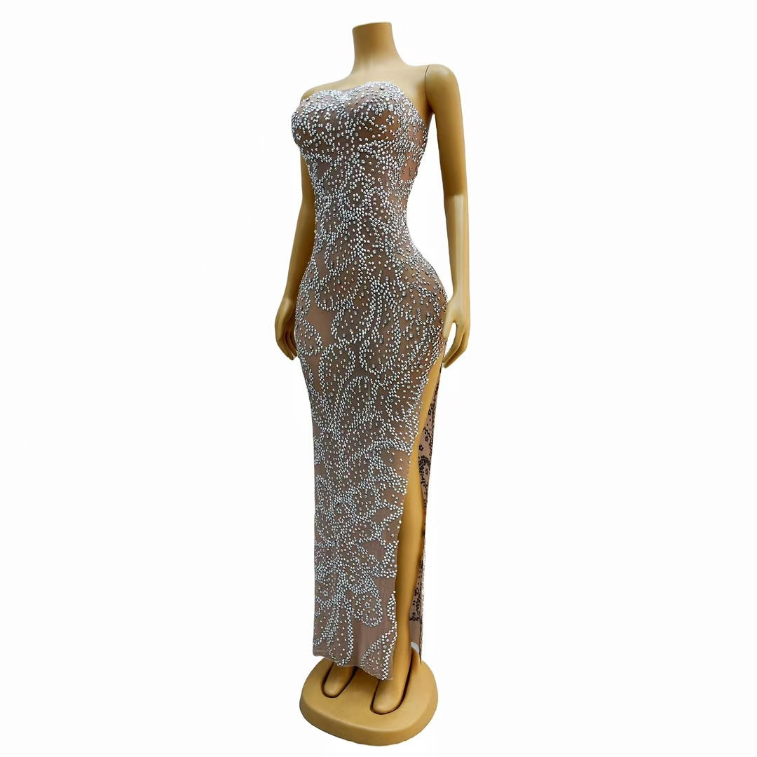 CELESINYI Yinxingye Crystal Silver Swirl Gown