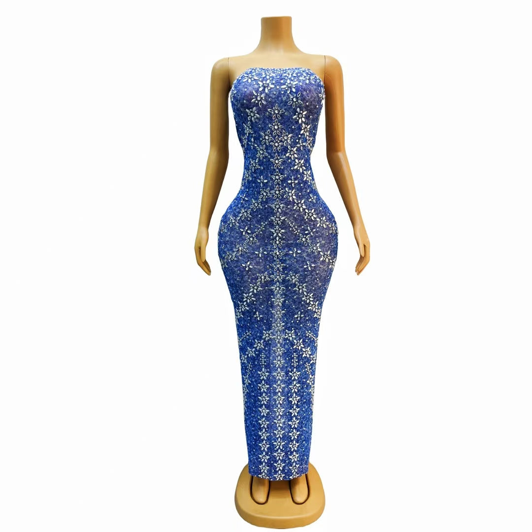 CELESINYI Ronghua Crystal Blue Flower Gown