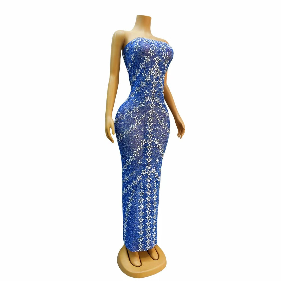 CELESINYI Ronghua Crystal Blue Flower Gown