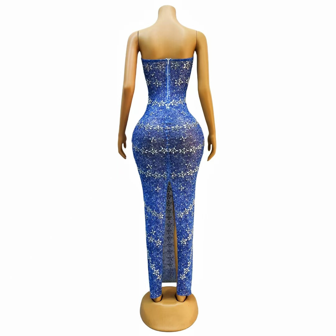 CELESINYI Ronghua Crystal Blue Flower Gown