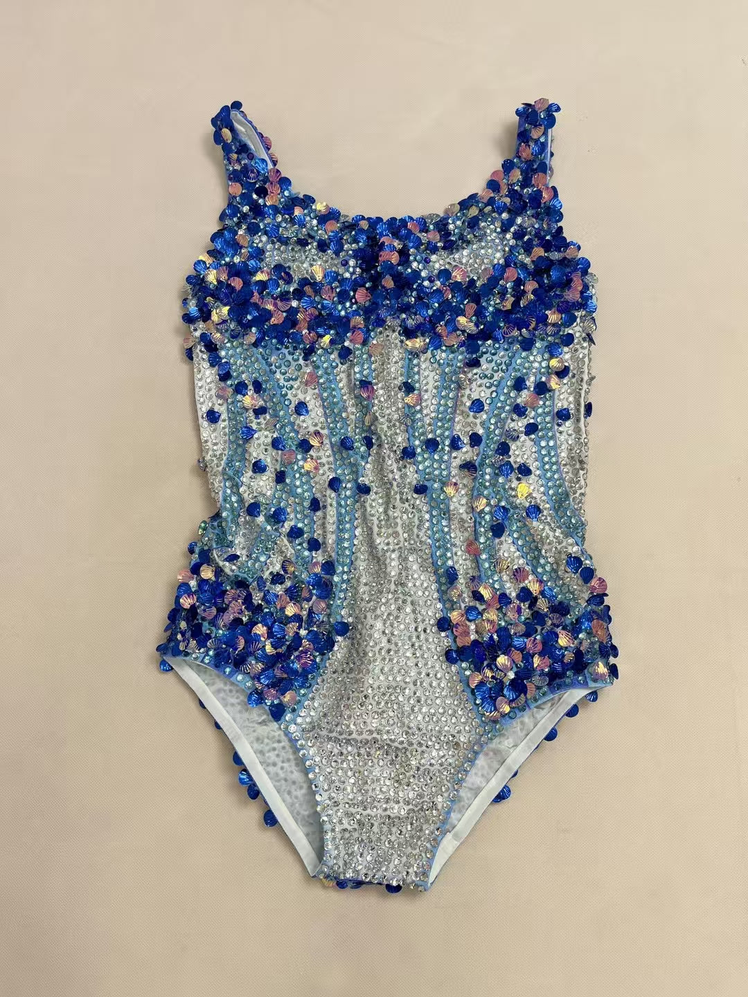 CELESINYI Lanmeimei Crystal Deep Blue Scallop Bodysuit