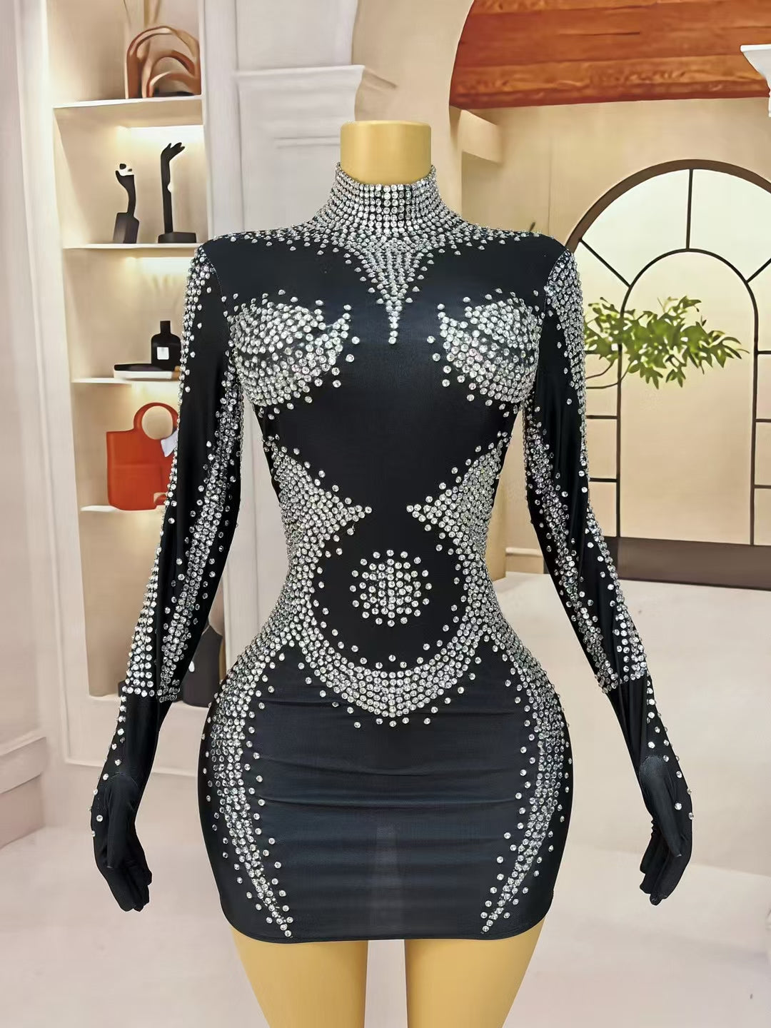 CELESINYI Jinwuxing Crystal Black Swirl Gown