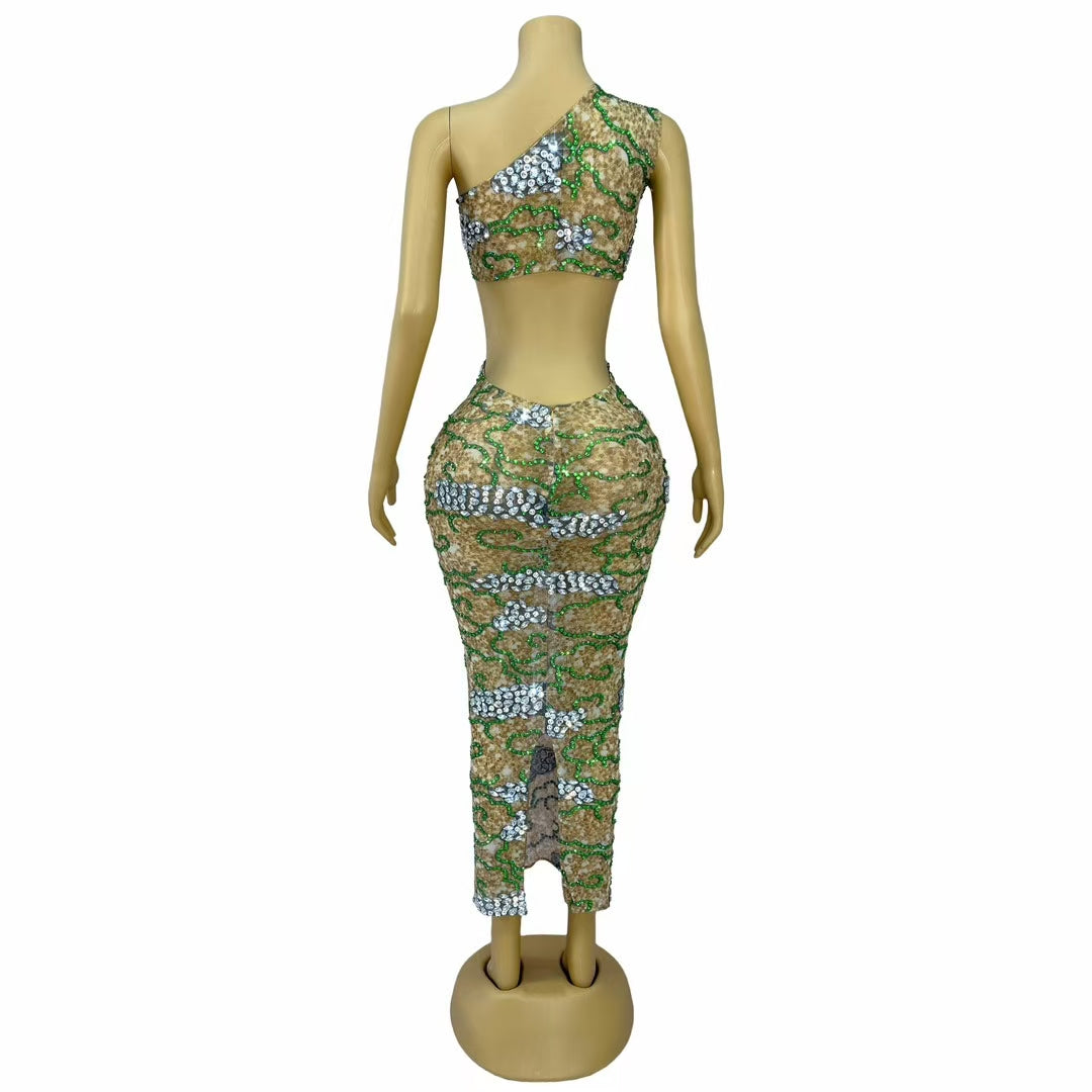 CELESINYI Yunhua Crystal Leopard Cutout Gown