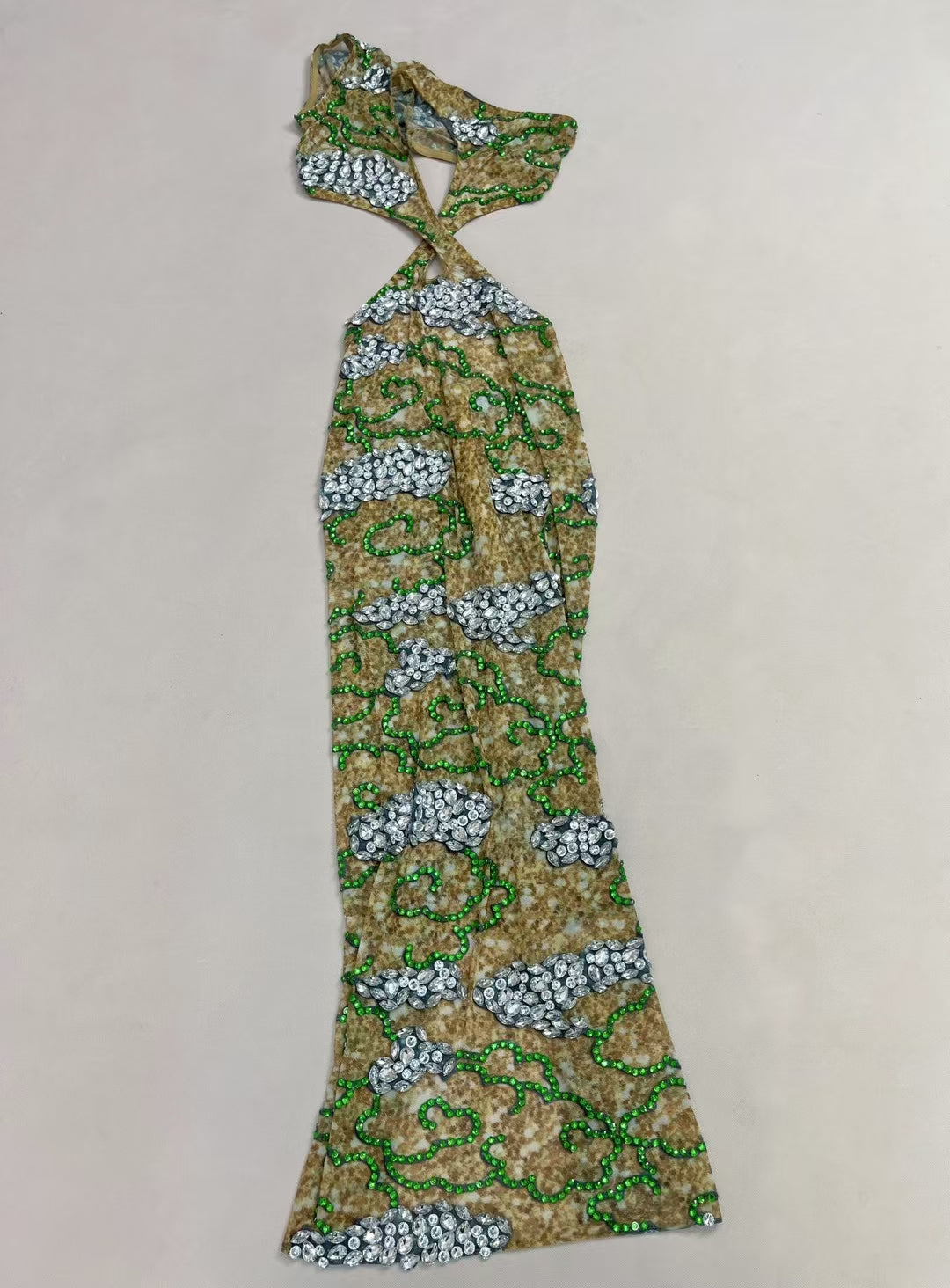 CELESINYI Yunhua Crystal Leopard Cutout Gown