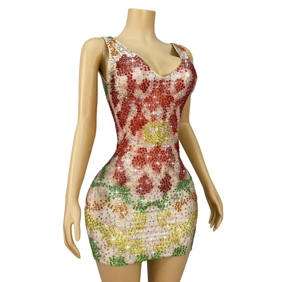 CELESINYI Caihuan Crystal Rainbow Ring Mini Dress