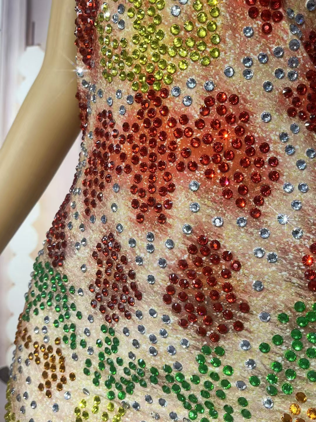 CELESINYI Caihuan Crystal Rainbow Ring Mini Dress
