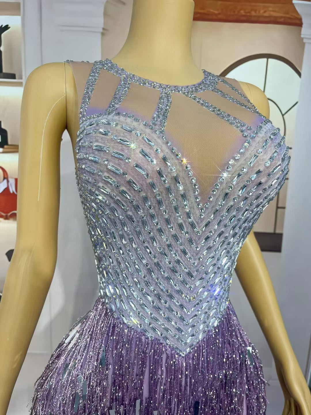 CELESINYI Piaoliu Crystal Deep Purple Fringe Gown