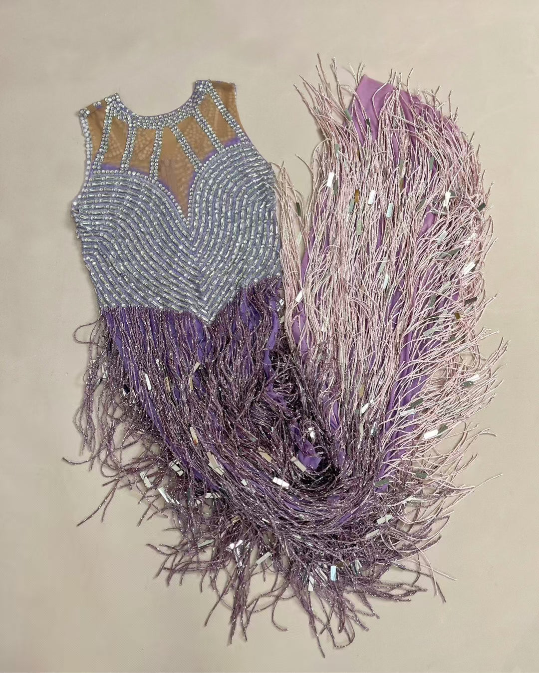 CELESINYI Piaoliu Crystal Deep Purple Fringe Gown