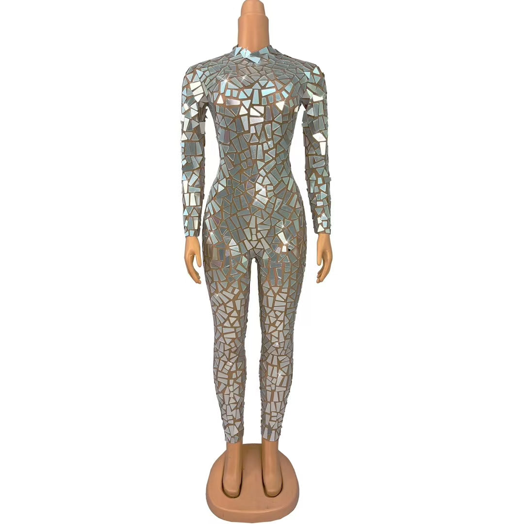 CELESINYI Jingpian Crystal Mirror Mosaic Catsuit