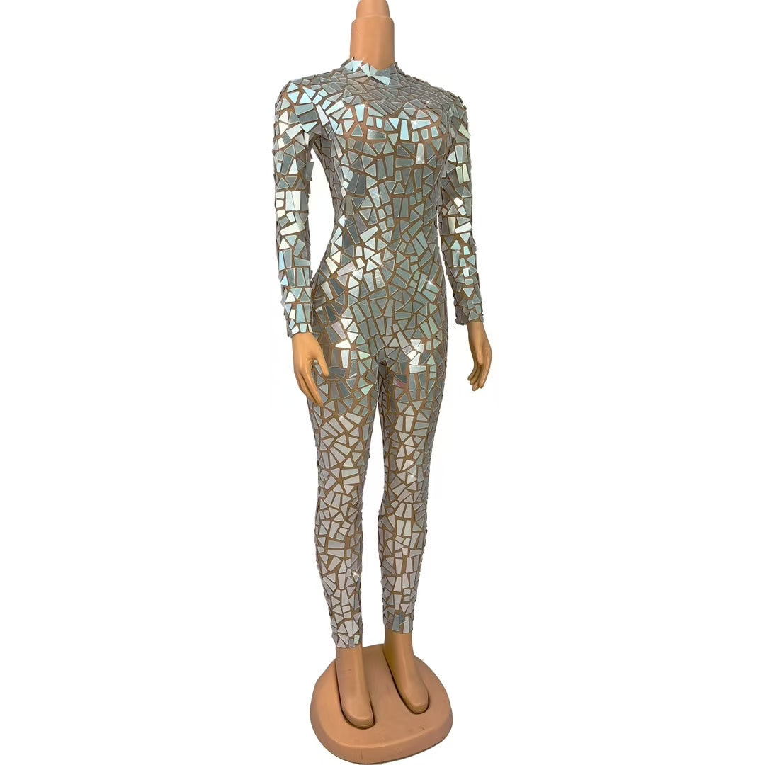 CELESINYI Jingpian Crystal Mirror Mosaic Catsuit
