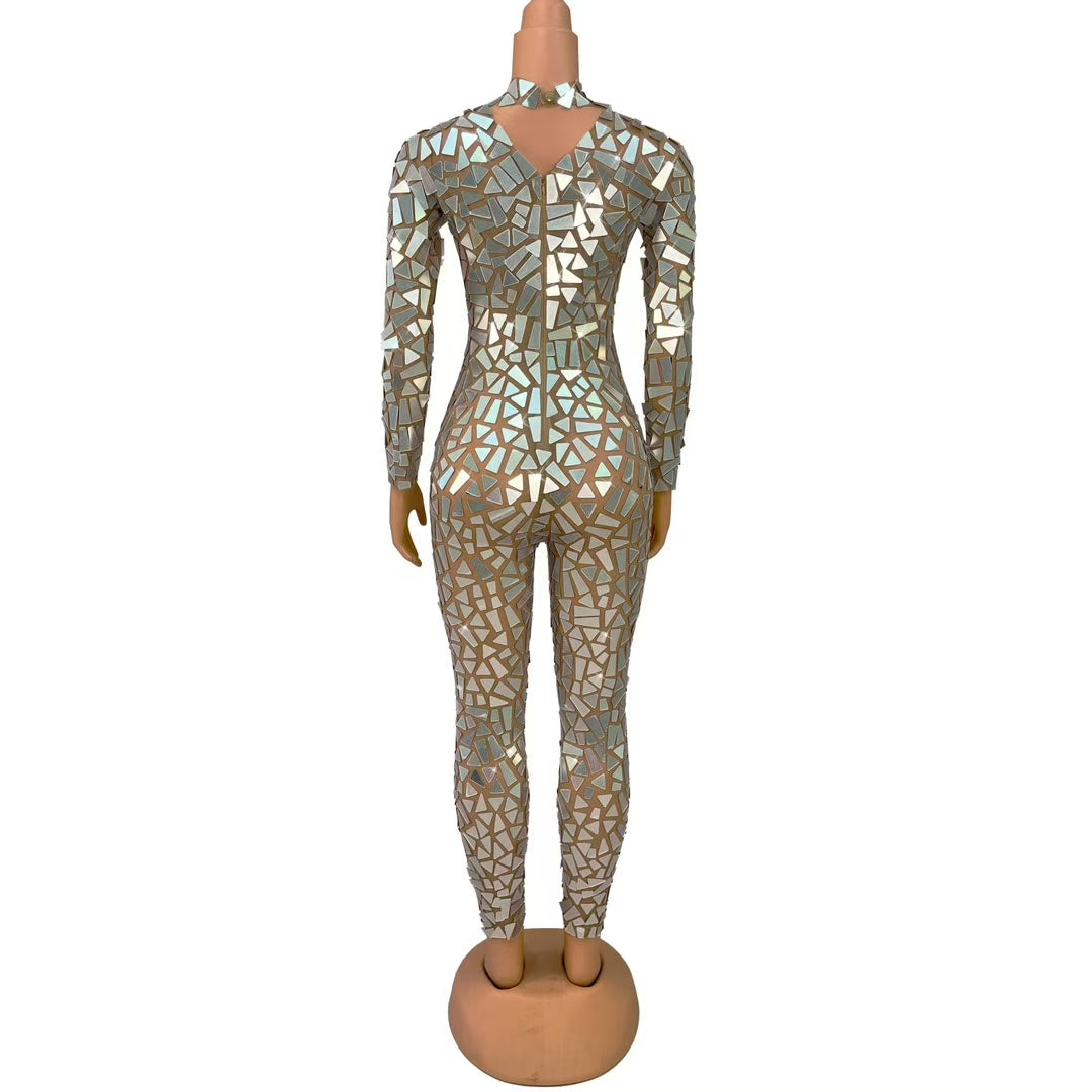 CELESINYI Jingpian Crystal Mirror Mosaic Catsuit
