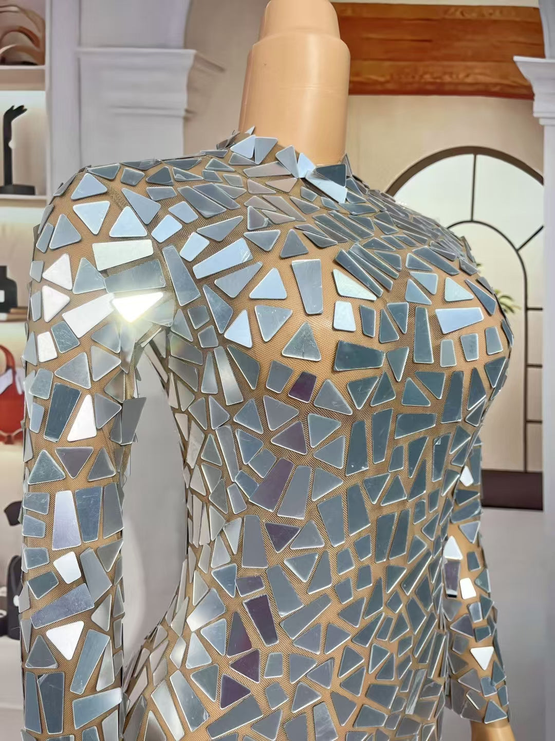 CELESINYI Jingpian Crystal Mirror Mosaic Catsuit