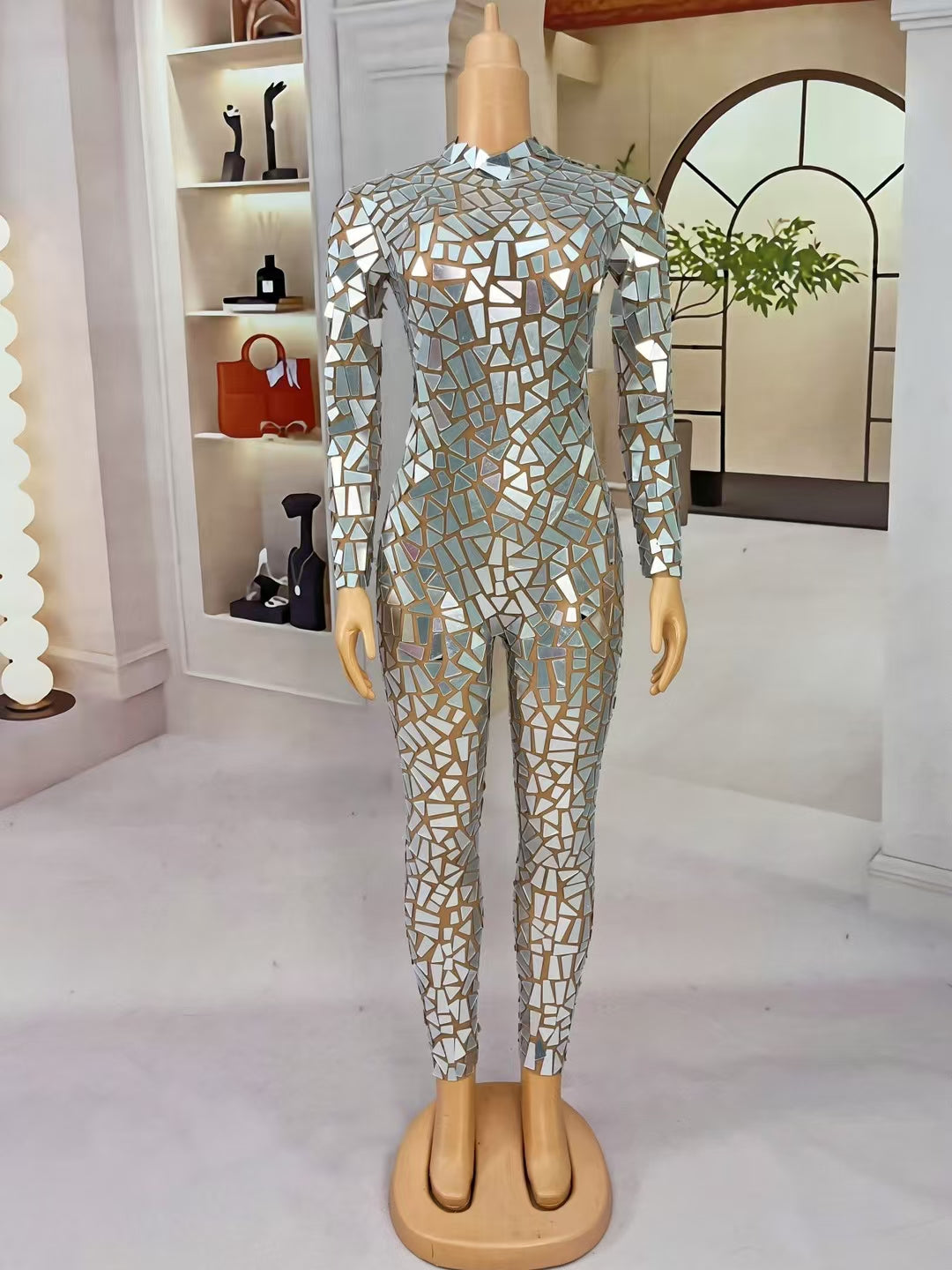 CELESINYI Jingpian Crystal Mirror Mosaic Catsuit