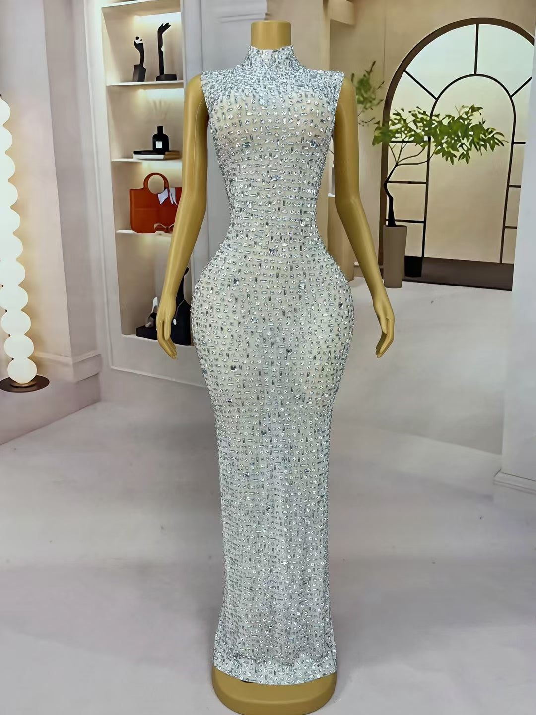 CELESINYI Baibei Crystal Pearl Mermaid Gown