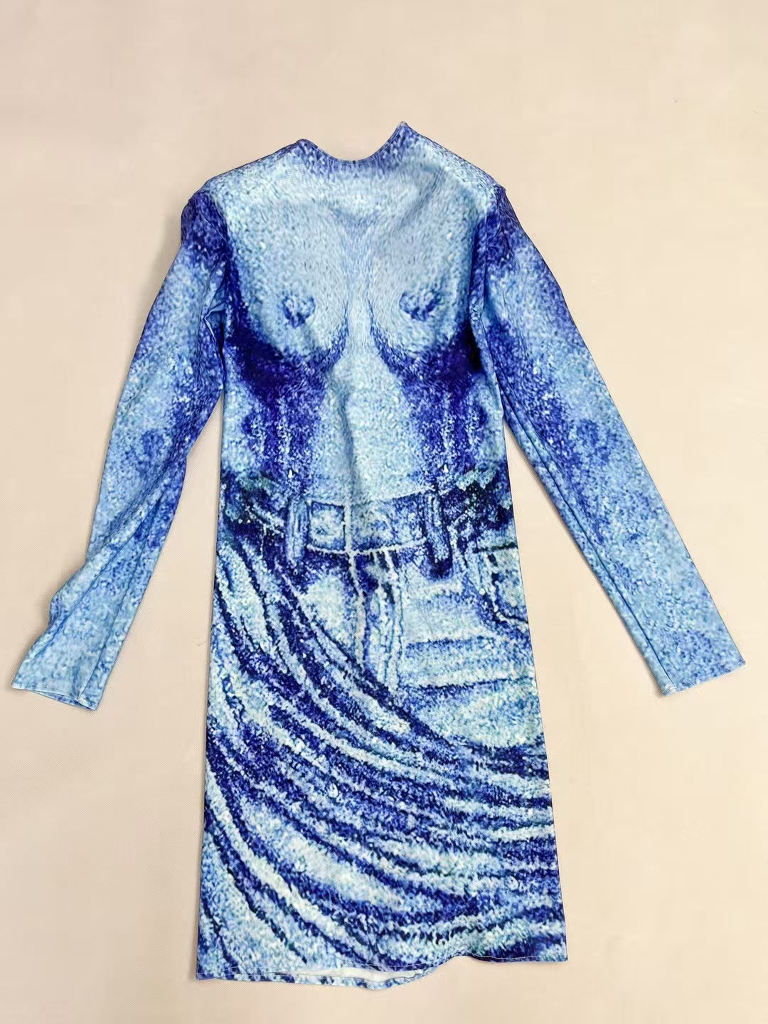 CELESINYI Lanniuzai Abstract Blue Print Mini Dress