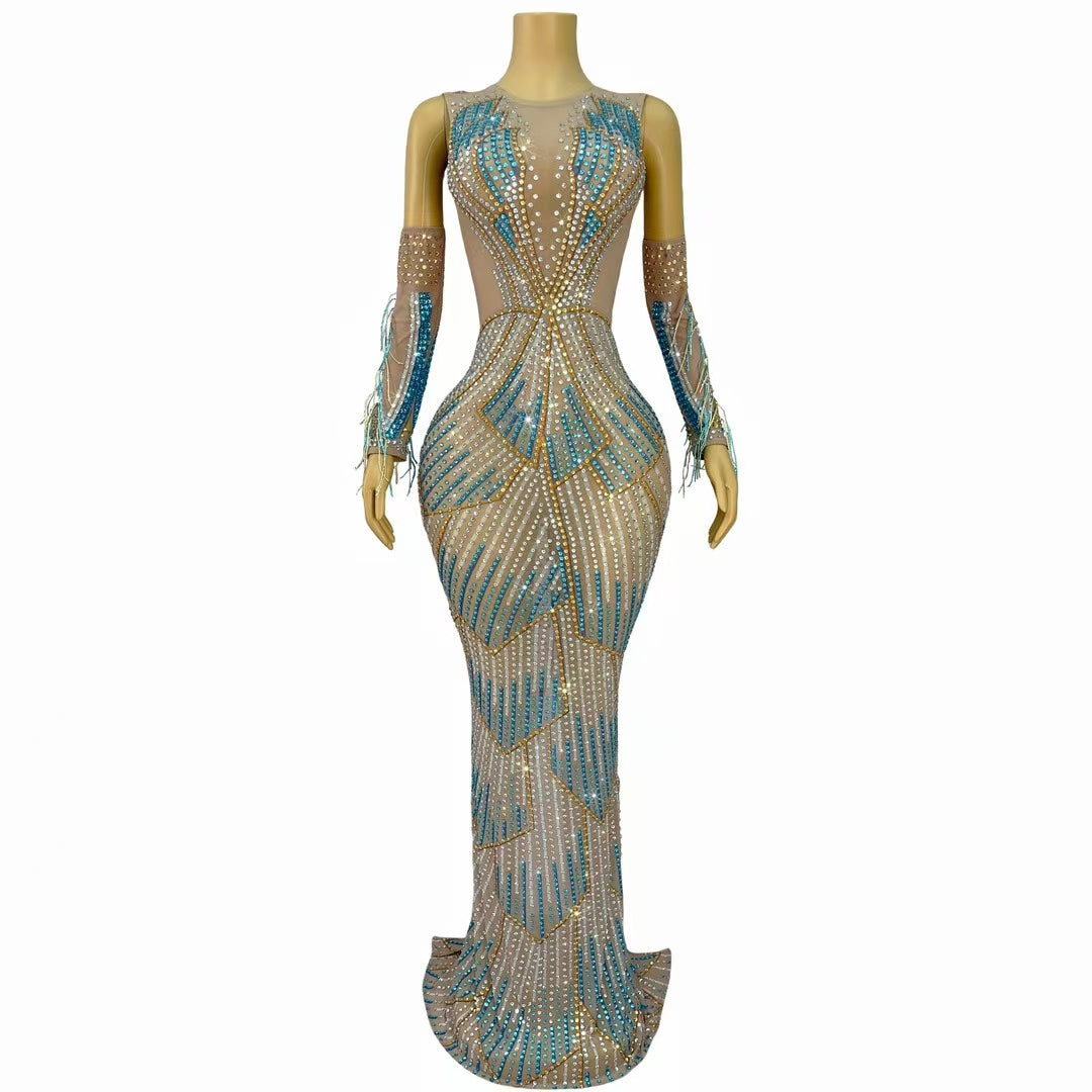 CELESINYI Qiyueque Crystal Art Deco Star Gown