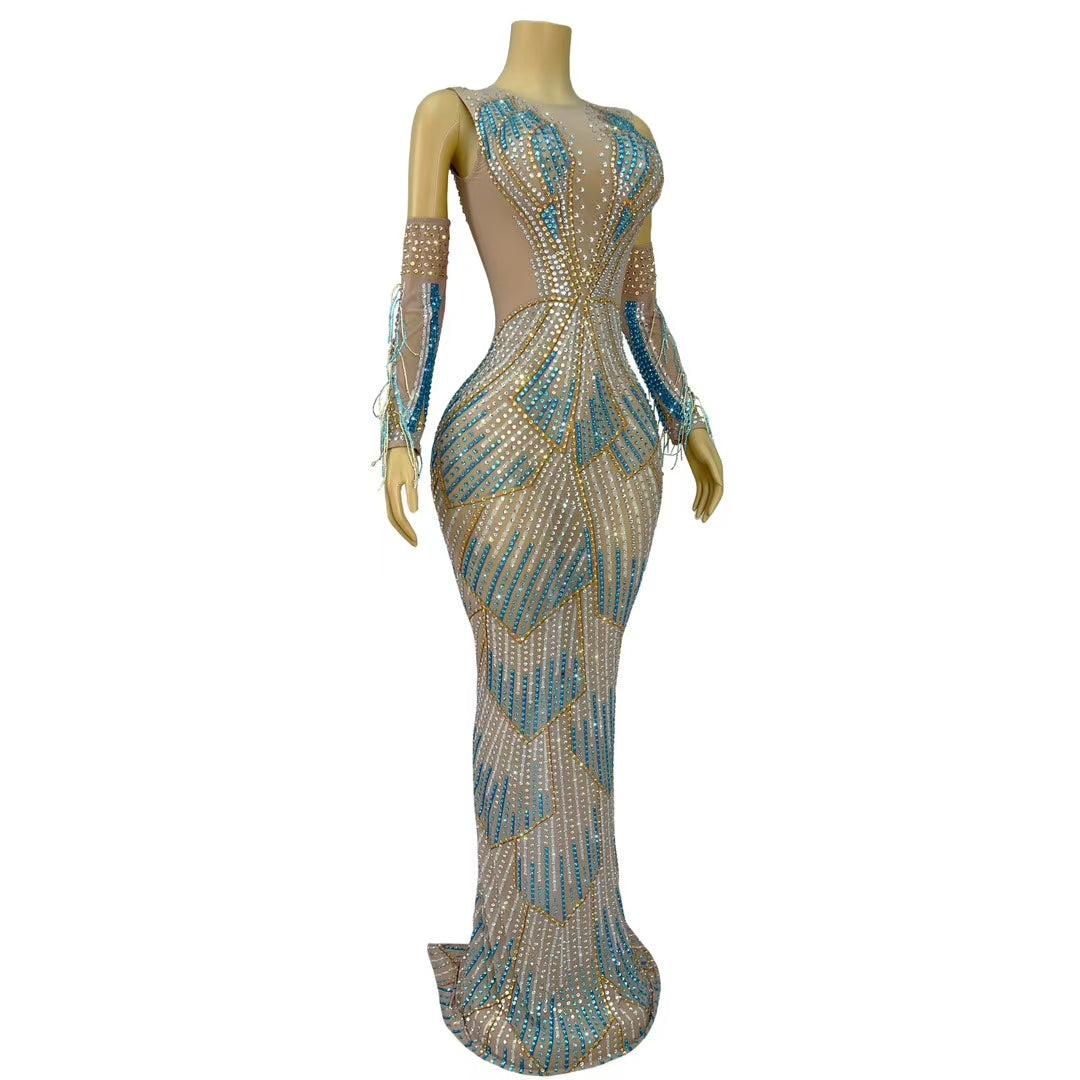CELESINYI Qiyueque Crystal Art Deco Star Gown