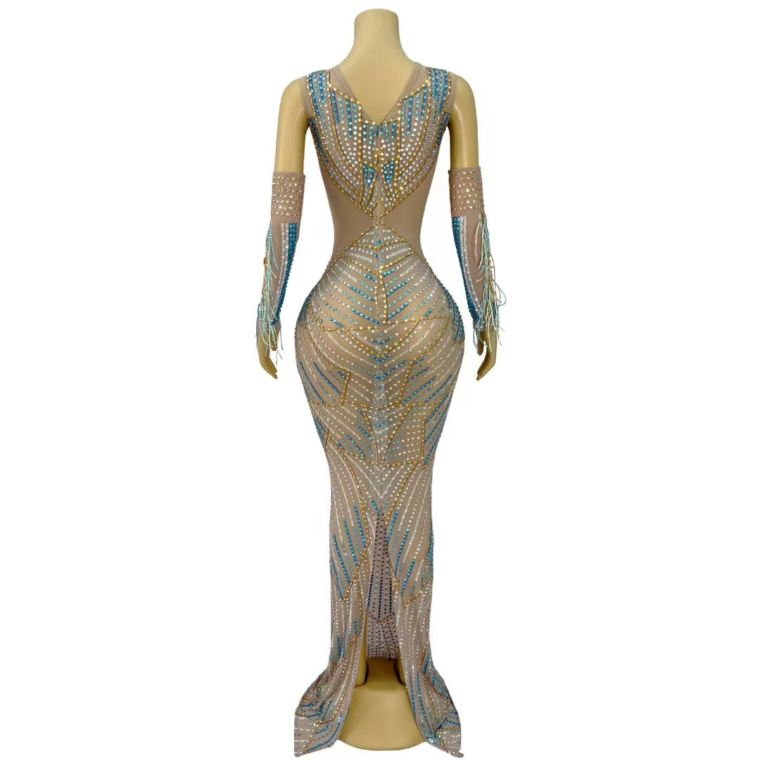CELESINYI Qiyueque Crystal Art Deco Star Gown