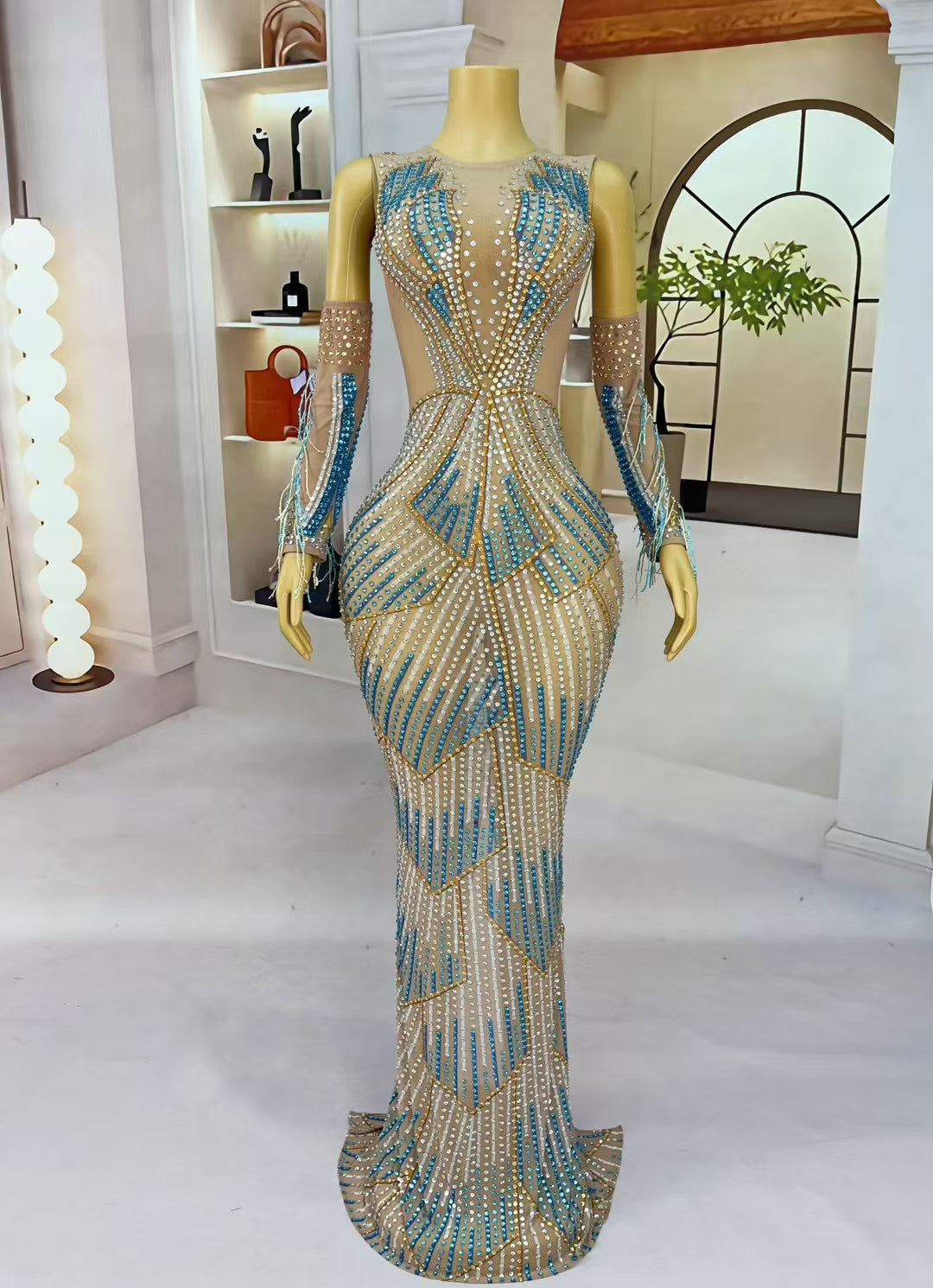 CELESINYI Qiyueque Crystal Art Deco Star Gown