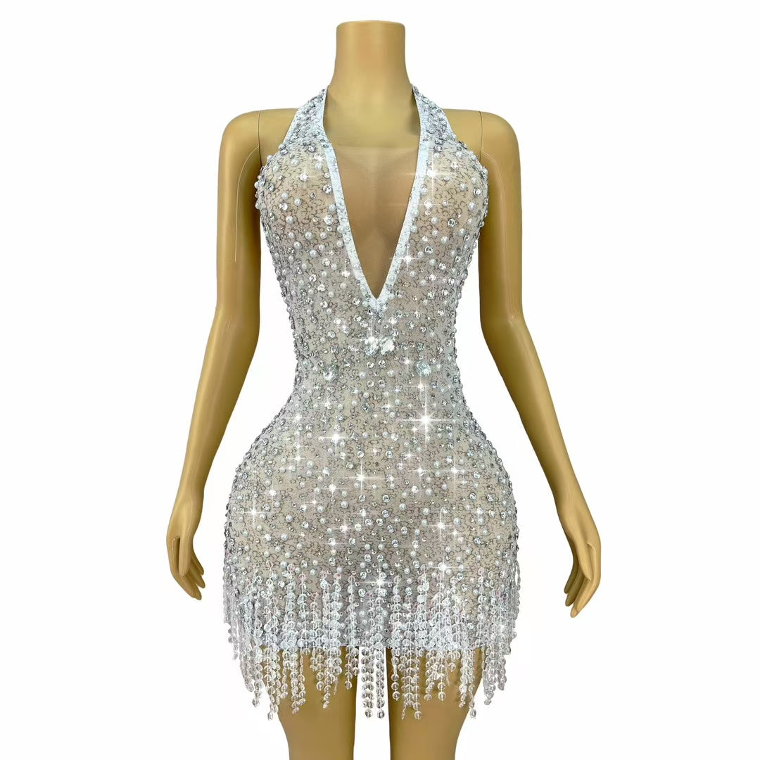 CELESINYI Tiantianquan Crystal Pearl Swirl Bodysuit