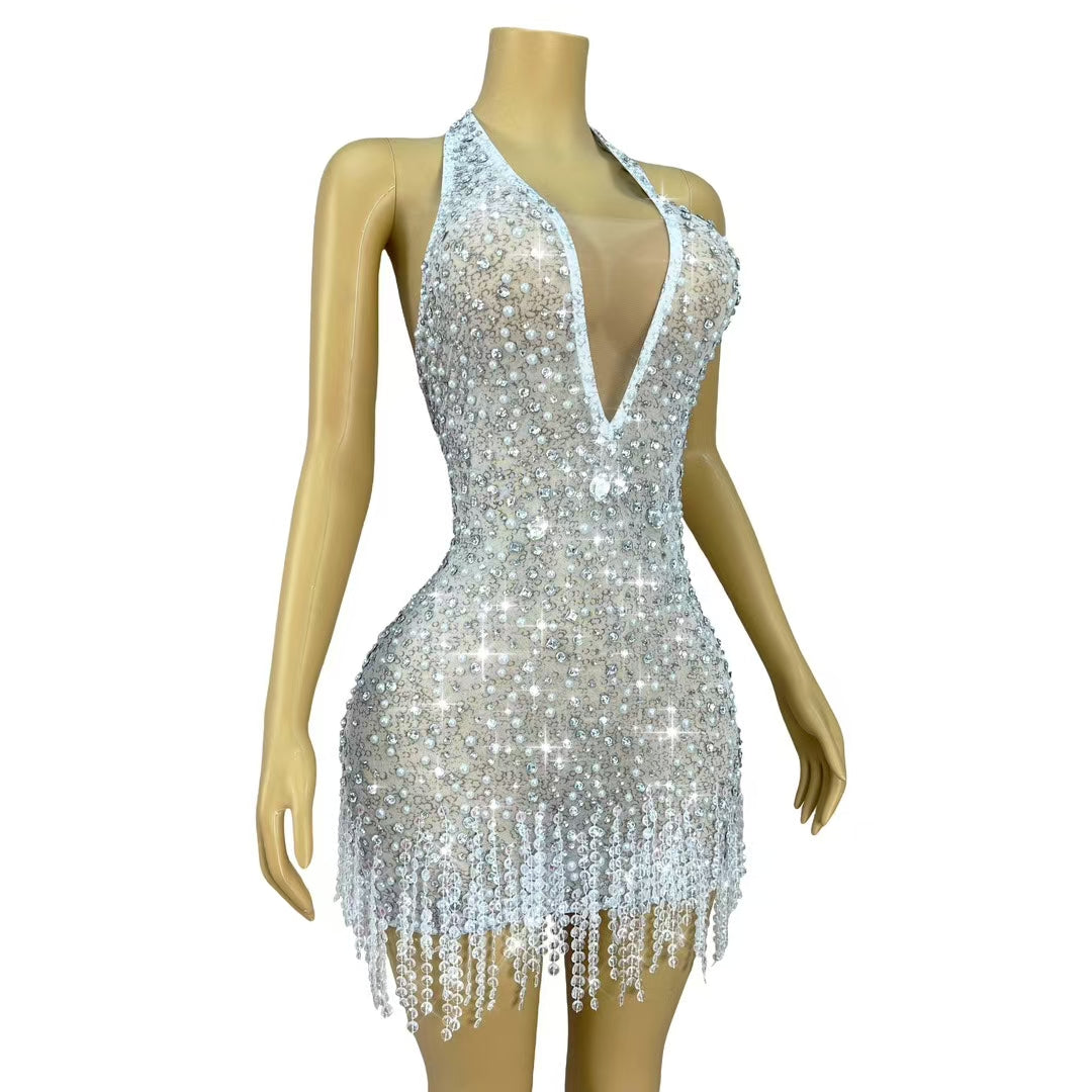 CELESINYI Tiantianquan Crystal Pearl Swirl Bodysuit