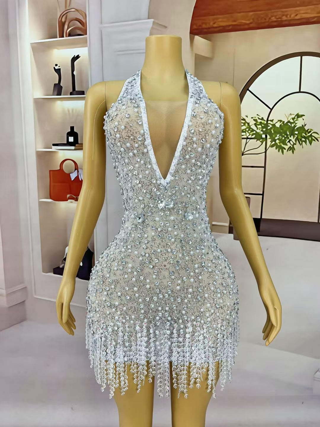 CELESINYI Tiantianquan Crystal Pearl Swirl Bodysuit