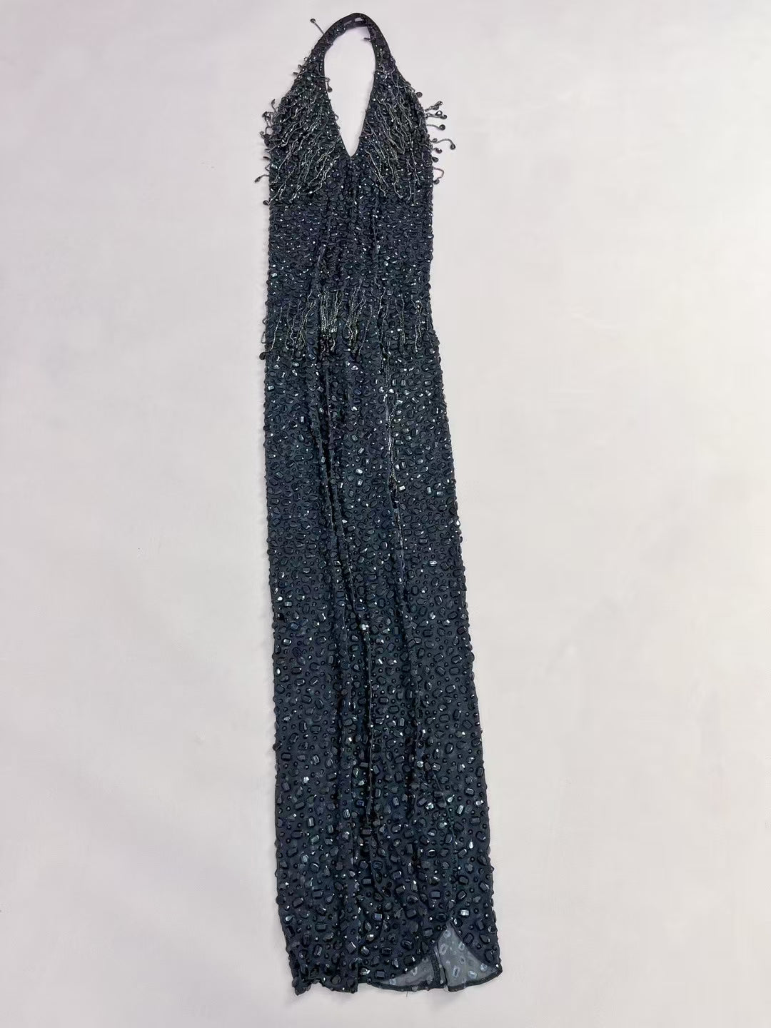 CELESINYI Wulongweibo Crystal Fringe Halter Gown