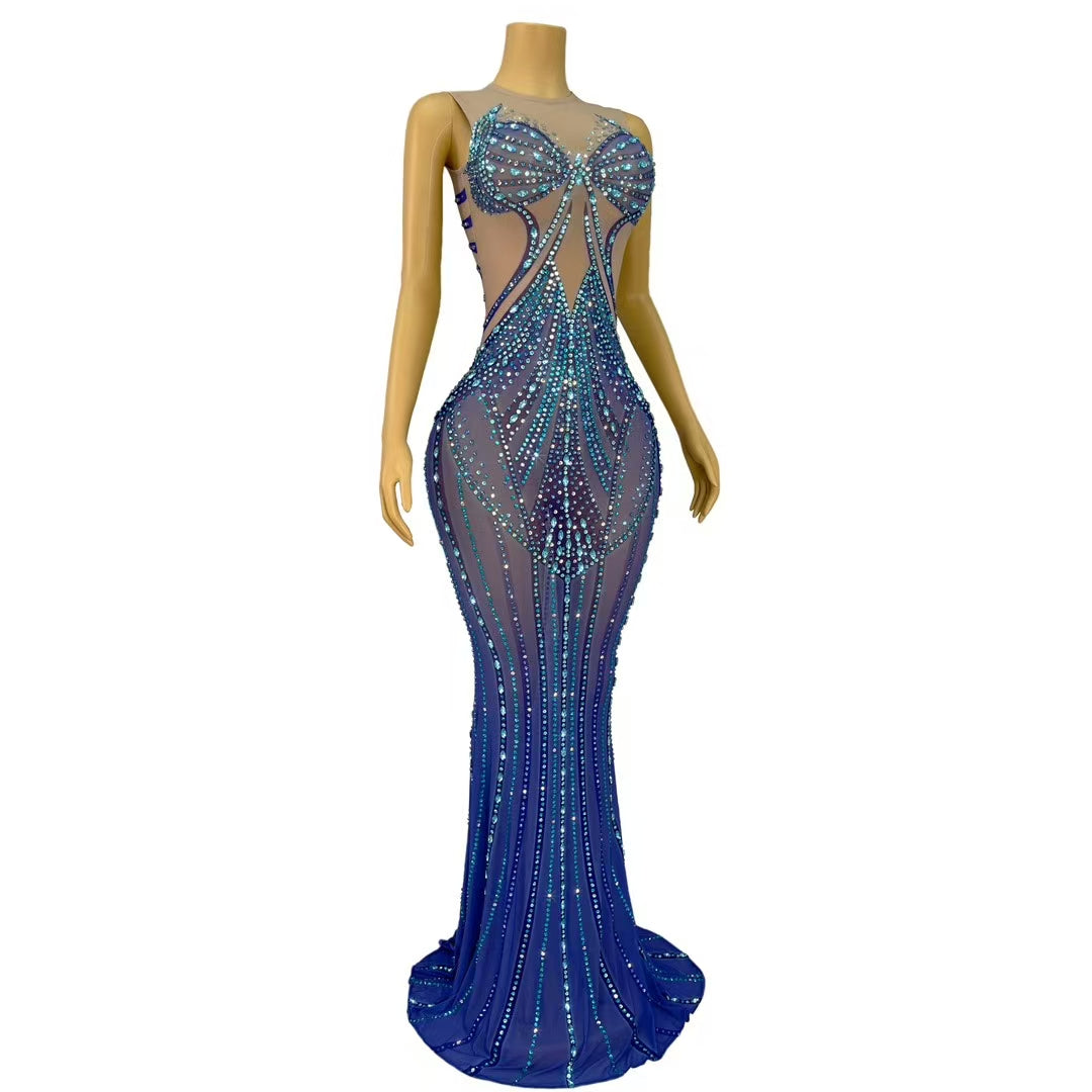 CELESINYI Lanjingling Crystal Blue Gradient Mermaid Gown