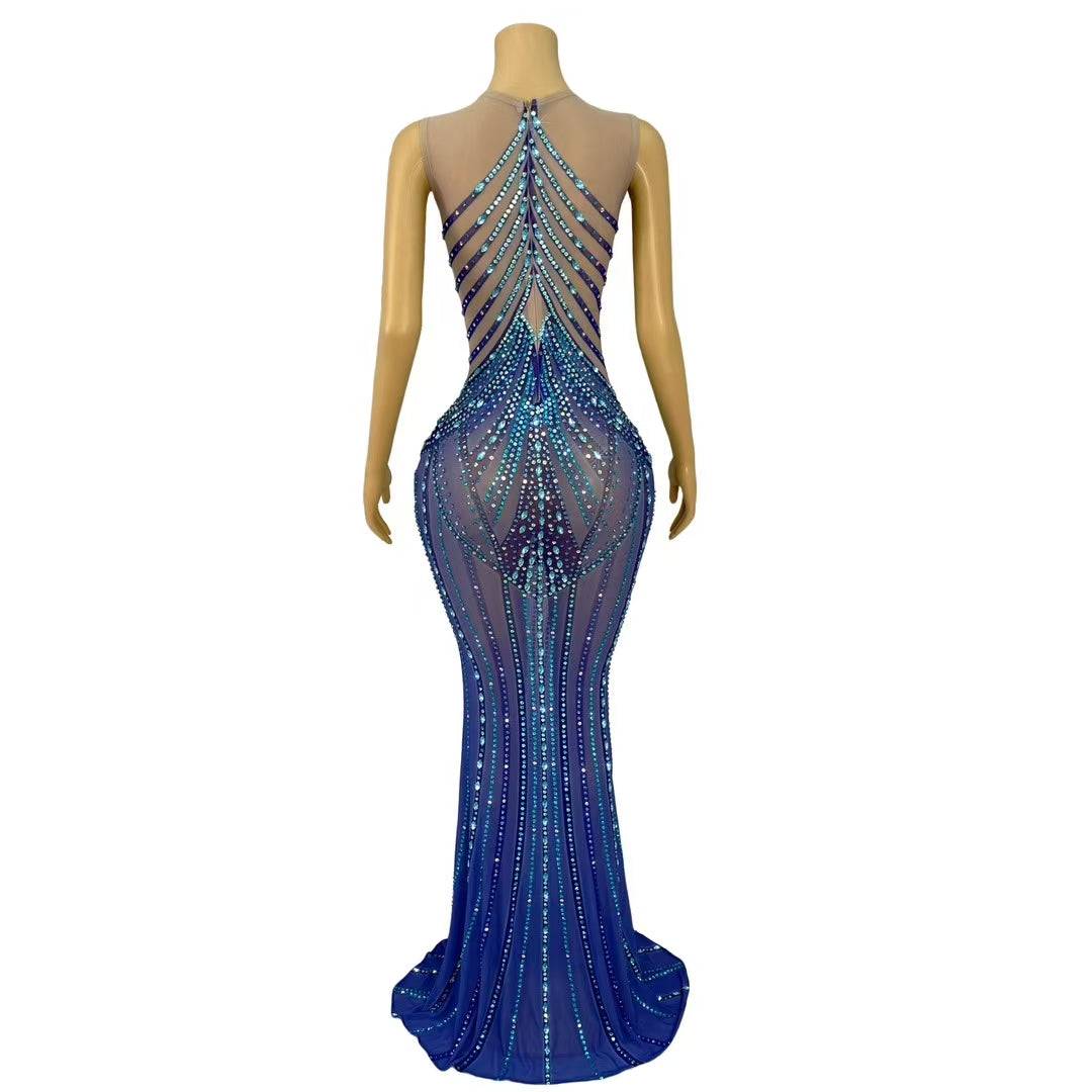 CELESINYI Lanjingling Crystal Blue Gradient Mermaid Gown