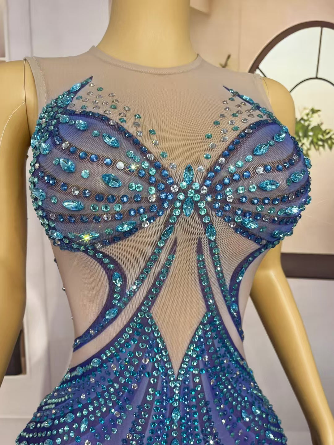 CELESINYI Lanjingling Crystal Blue Gradient Mermaid Gown