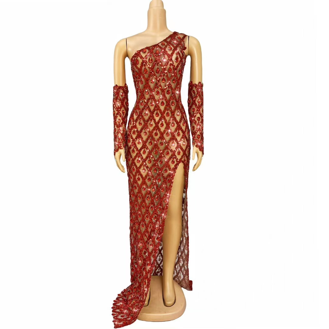 CELESINYI Shaokaoji Crystal Red Glove Gown