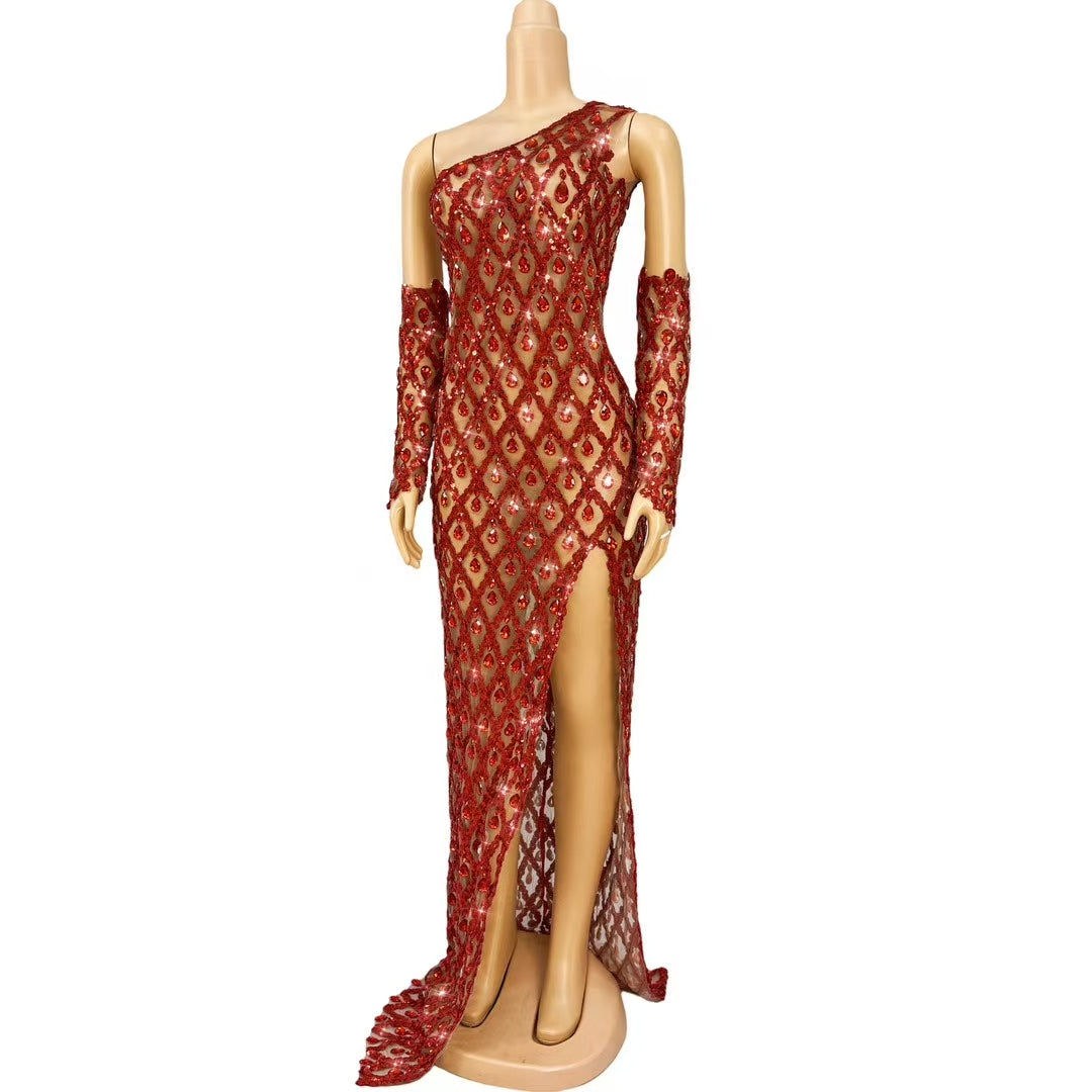 CELESINYI Shaokaoji Crystal Red Glove Gown