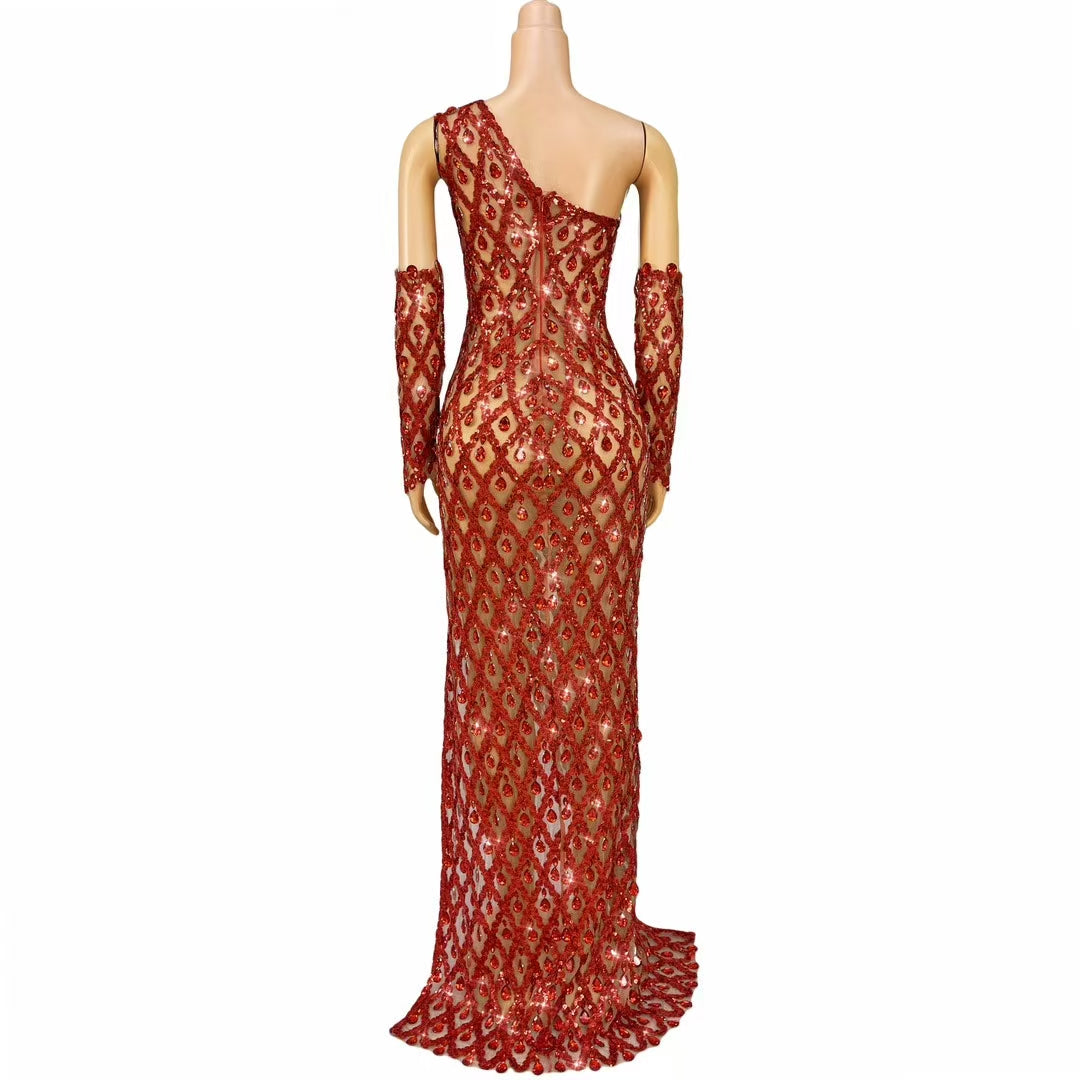 CELESINYI Shaokaoji Crystal Red Glove Gown