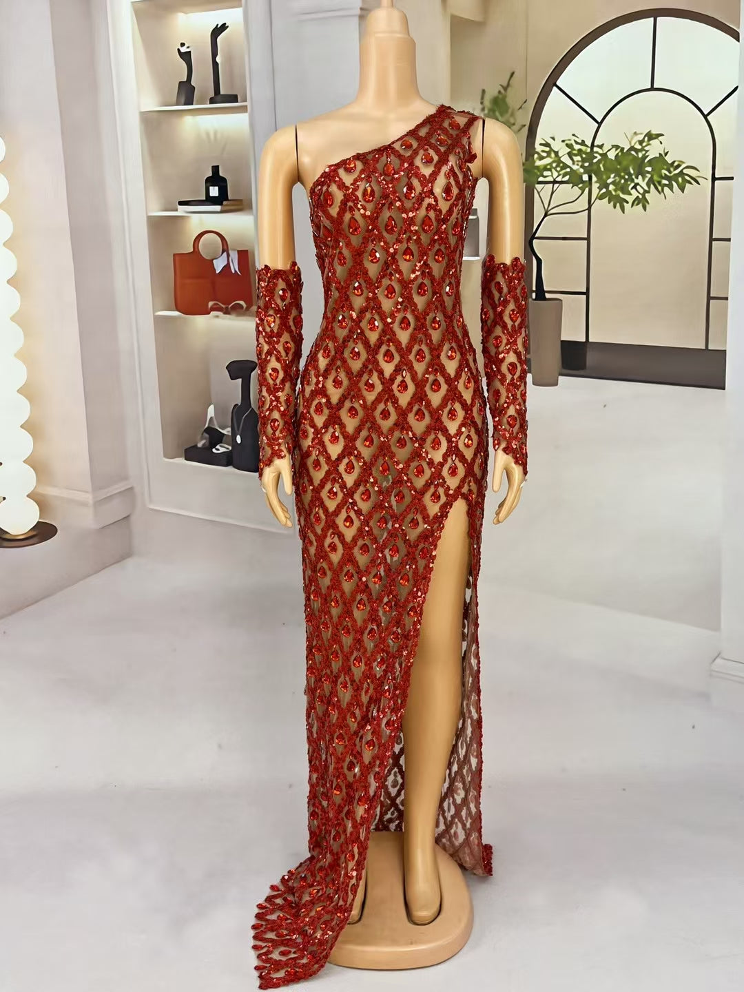 CELESINYI Shaokaoji Crystal Red Glove Gown
