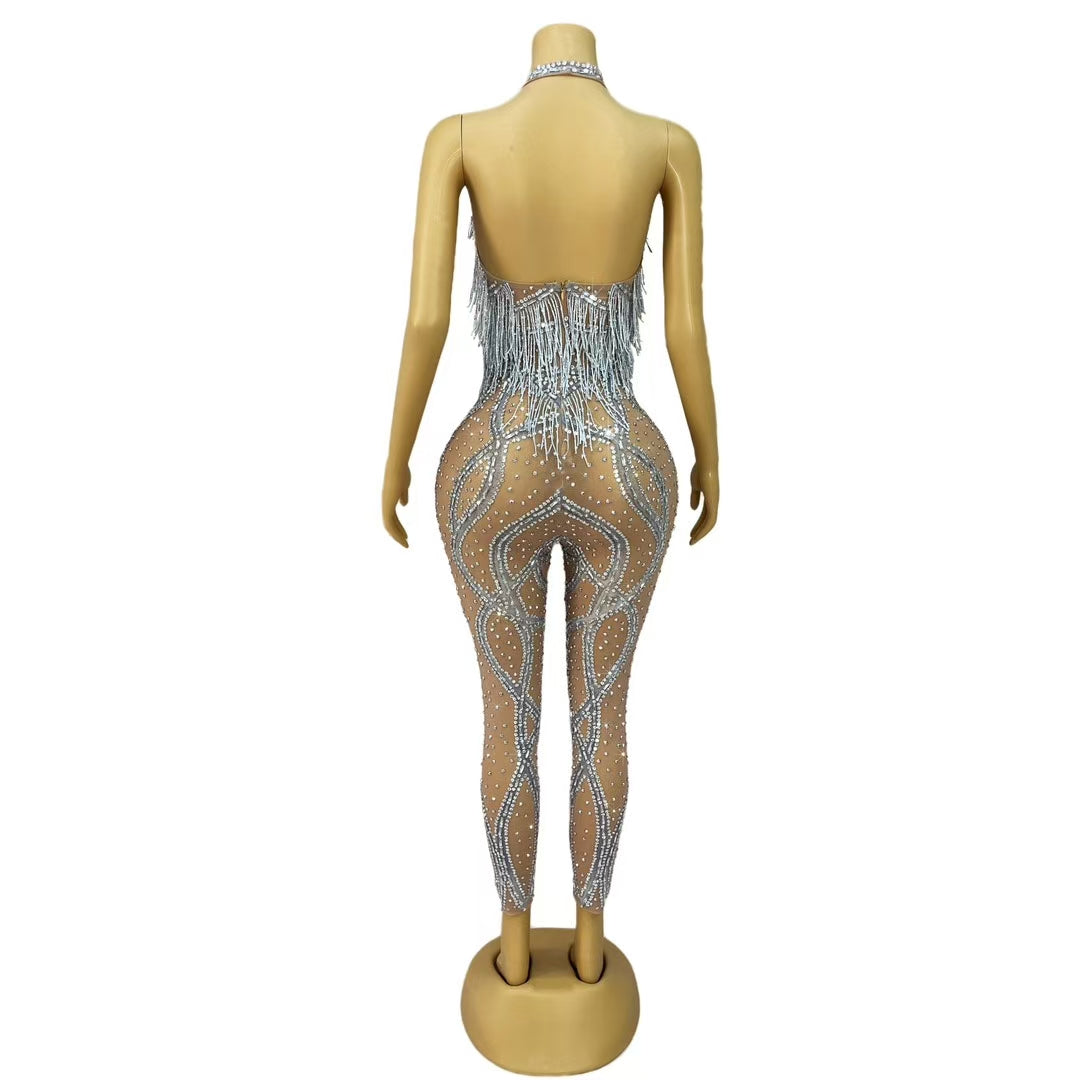 CELESINYI Luosiwen Crystal Radiant Halter Bodysuit
